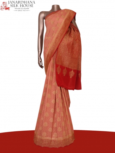 Pure Handloom Zari Butta Banarasi Crepe Silk Saree